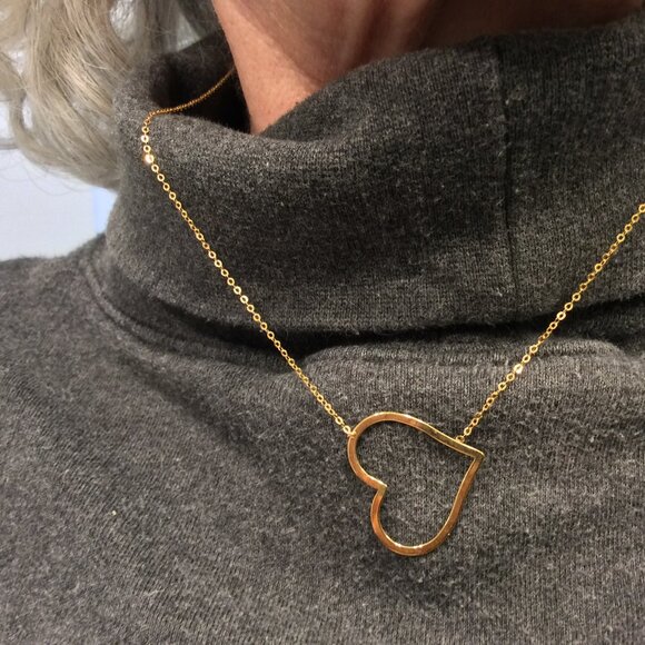 14k solid gold open heart necklace - Picture 1 of 8